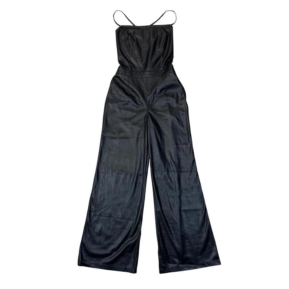 Pre-loved Good American Vegan Leather Lace-Up Back Jumpsuit - Size S